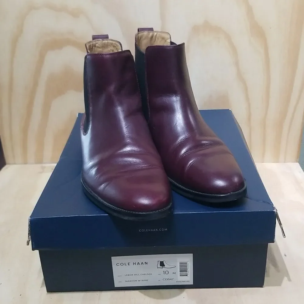 Cole Haan Lenox Hill Maroon Chelsea Boots Mens size 10 with box